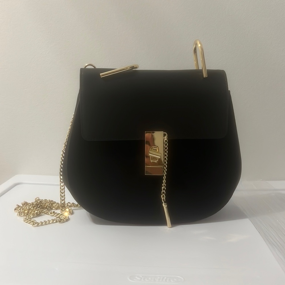 Black Crossbody Bag with Gold Hardware